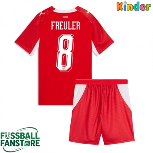 Schweiz Remo Freuler #8 Replik Heimtrikot Kinder WM 2026 Kurzarm (+ Kurze Hosen)